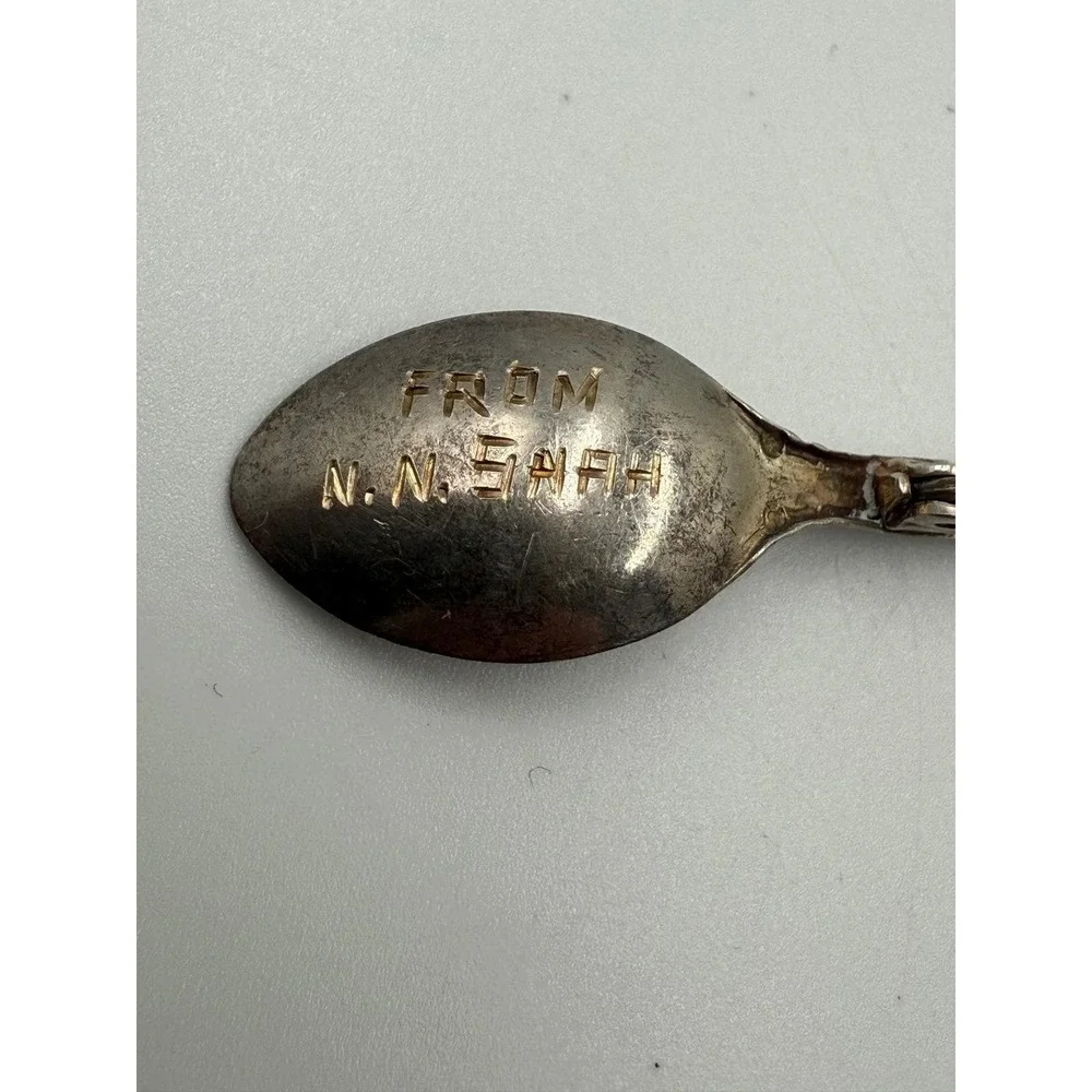 Vintage‎ Sterling Silver Spoon Pin Brooch Ornate Floral N.N. Shah Inscription